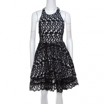 Pre Owned Alice + Olivia Black Guipure Lace Angular Racer Back Mariel Dress S
