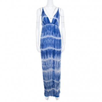 Pre Owned Alice + Olivia Indigo Tie Dyed Crinkled Silk Stevie Maxi Dress L