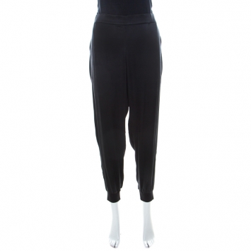 Pre Owned Alice + Olivia AIR Black Stretch Silk Elasticized Waist Jogger Pants L