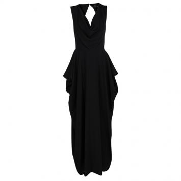 Pre Owned Alice + Olivia Black Cowl Neck Cutout Back Detail Draped Maxi Dress S