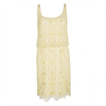 مملوكة مسبقًا Alice + Olivia Yellow Cutout Lace Embellished Gabby Dress S