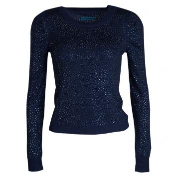 Pre Owned Alice + Olivia Navy Blue Crystal Embellished Sweater XS