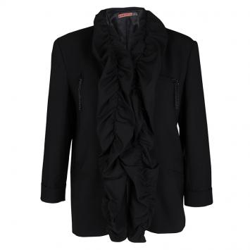 Pre Owned Alice + Olivia Black Wool Ruffle Detail Jacket M