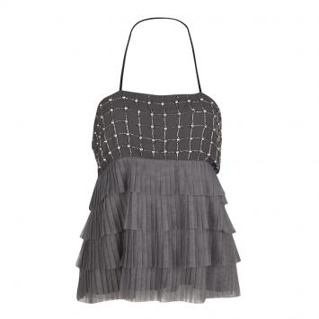 Pre Owned Alice + Olivia Grey Embellished Tiered Tutu Halter Top S