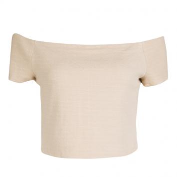 Pre Owned Alice + Olivia Beige Stretch Knit Gracelyn Off Shoulder Crop Top L
