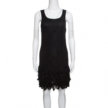 Pre Owned Alice + Olivia Black Floral Lace Layered Bottom Sleeveless Dress S
