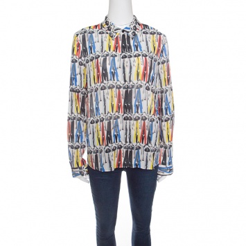مملوكة مسبقًا Alice + Olivia Multicolor Willa Printed Silk Long Sleeve Button Front Shirt L
