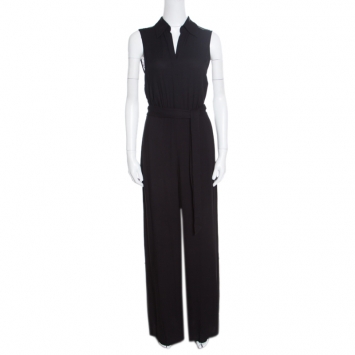 Pre Owned Alice + Olivia Black Crepe Lace Back Detail Sleeveless Nya Jumpsuit S