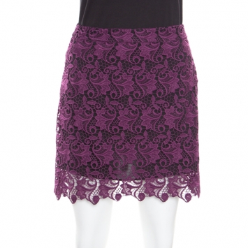 Pre Owned Alice + Olivia Plum Lace Riley Mini Skirt S