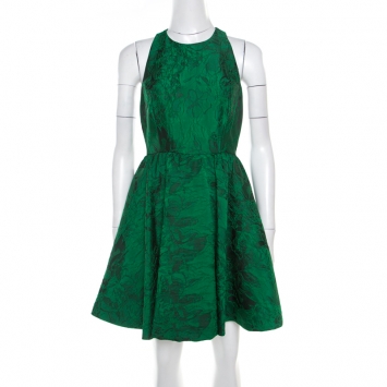 Pre Owned Alice + Olivia Emerald Green Floral Jacquard Racerback Tevin Mini Dress S