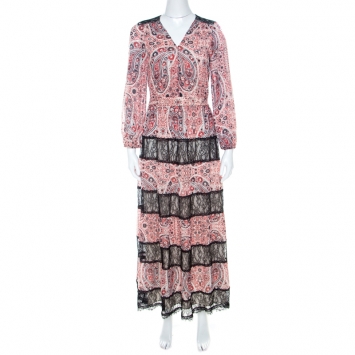 Pre Owned Alice + Olivia Red Bohemian Paisley Print Chiffon Daren Maxi Dress S