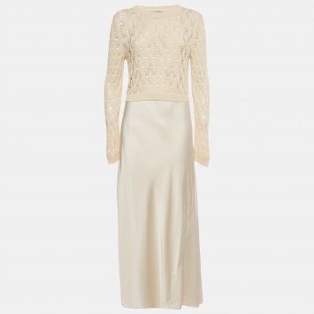 All Saints Beige Crochet and Satin 2 in 1 Erin Maxi  Dress M