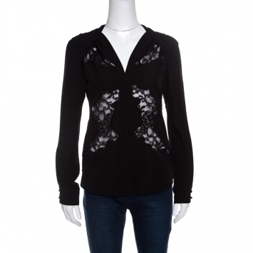 Pre Owned Altuzarra Black Floral Lace Insert Long Sleeve Shirt S