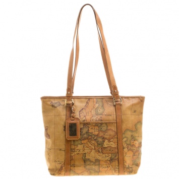 Pre Owned Alviero Martini 1A Classe Brown Geo Print Coated Canvas Tote