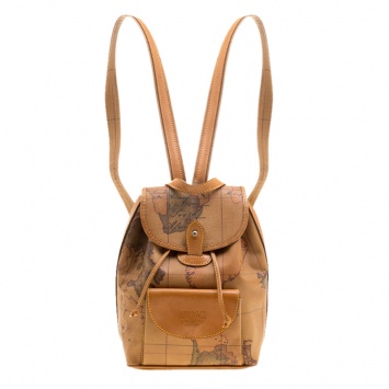 Pre Owned Alviero Martini 1A Classe Brown Geo Classic Print Coated Canvas Backpack