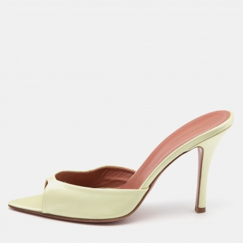 Pre Owned Amina Muaddi Light Green Satin Caroline Mule Sandals Size 41