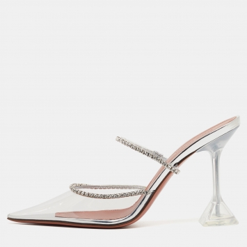 Pre Owned Amina Muaddi Transparent PVC Gilda Glass Mules Size 39