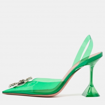 Pre Owned Amina Muaddi Green PVC Begum Slingback Pumps Size 37.5 