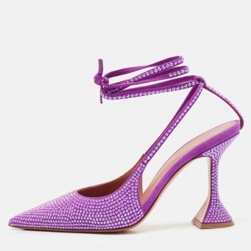 Amina Muaddi Purple Suede Crystal Embellished Karma Pumps Size 38