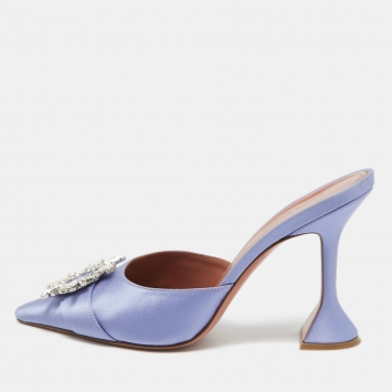 Pre Owned Amina Muaddi Purple Satin Begum  Mules Size  40