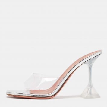 Pre Owned Amina Muaddi Transparent PVC Lupita Slides Size 36  