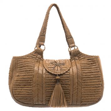 Pre Owned Anya Hindmarch Brown Woven Leather Neeson Tote