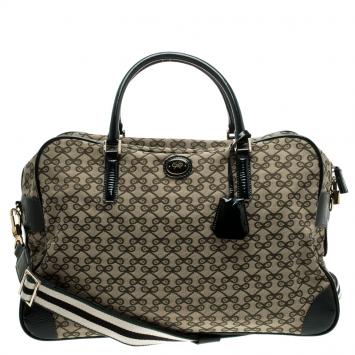 Pre Owned Anya Hindmarch Beige/Green Iconic Lattice Print Canvas Weekender 