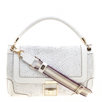 Pre Owned Anya Hindmarch White Woven Leather Top Handle Bag
