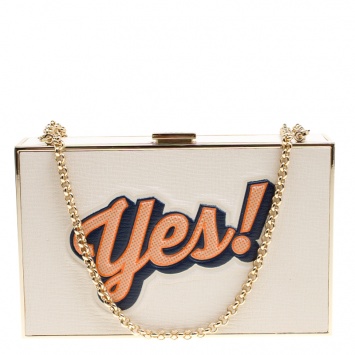 Pre Owned Anya Hindmarch White Leather Imperial Yes / No Box Clutch
