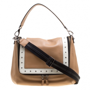 Pre Owned Anya Hindmarch Beige/White Leather Vere Studded Top Handle Bag