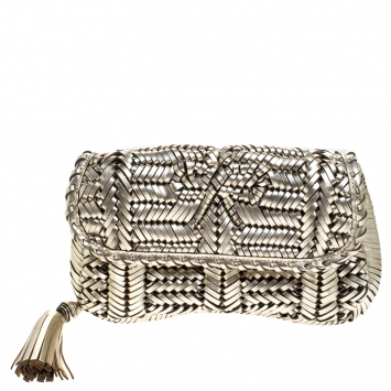 Pre Owned Anya Hindmarch Metallic Gold Leather Rossum Woven Clutch