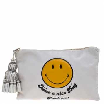 Pre Owned  Anya Hindmarch White Leather Have a nice Day Georgiana Clutch 