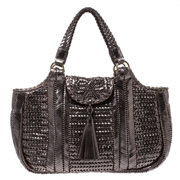 Pre Owned Anya Hindmarch Metallic SIlver Woven Leather Neeson Bag