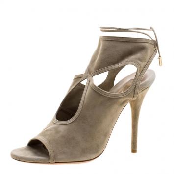 Pre Owned Aquazzura Khaki Green Suede Sexy Thing Cutout Sandals Size 38.5