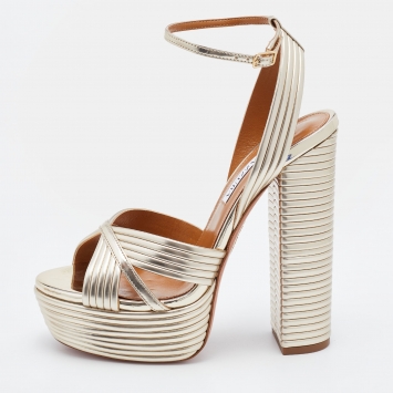 Pre Owned Aquazzura Gold Patent Leather Sundance Ankle Strap Platform Sandals Size 38