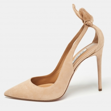 Pre Owned Aquazzura Beige Suede Bow Tie Pumps Size 39