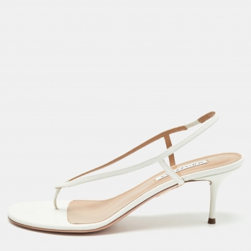 Pre Owned Aquazzura White Leather Slingback Sandals Size 39.5