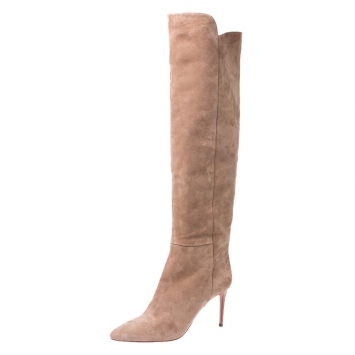 Pre Owned Aquazzura Beige Suede Gainsbourg Knee Length Boots Size 42