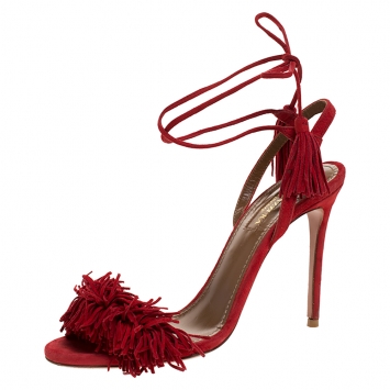 Pre Owned Aquazzura Red Suede Monaco Ankle Wrap Sandals Size 36