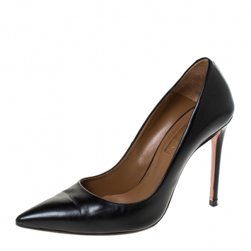 Pre Owned Aquazzura Black Leather Pointed Toe Pumps Size 35.5