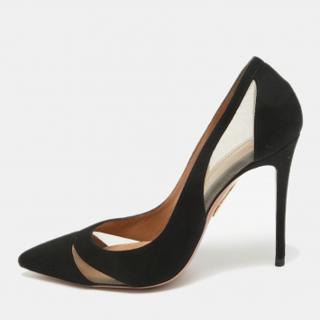Pre Owned Aquazzura Black Suede and Mesh Savoy Pumps Size 36