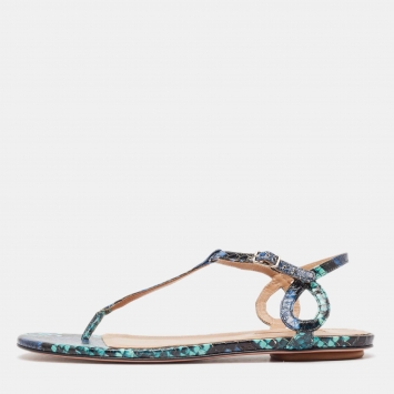 Pre Owned Aquazzura Tricolor Embossed Python Almost Bare Sandals Size 36