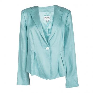 Pre Owned Armani Collezioni Teal Blue Linen Blazer XL