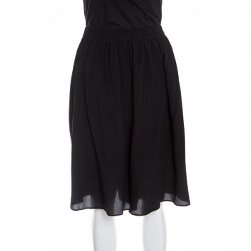 Pre Owned Armani Collezioni Black Silk Elasticized Waist Gathered Skirt L