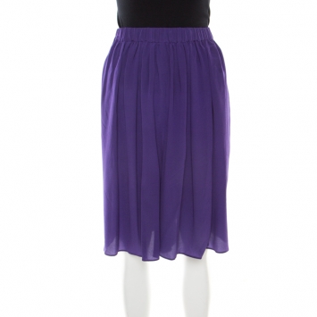 Pre Owned Armani Collezioni Purple Silk Pleated Divided Skirt L