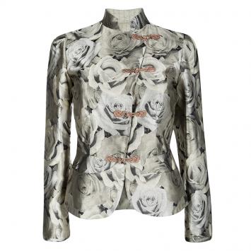 Pre Owned Armani Collezioni Grey Floral Jacquard Frog Button Detail Blazer S