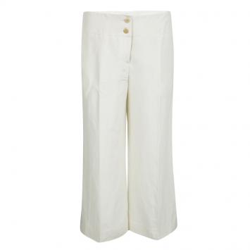 Pre Owned Armani Collezioni Cream Linen Silk High Waist Wide Leg Pants M