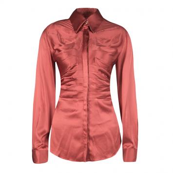Pre Owned Armani Collezioni Red Silk Long Sleeve Blouse M