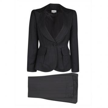 Pre Owned Armani Collezioni Black Self Striped Wool Blend Pant Suit S