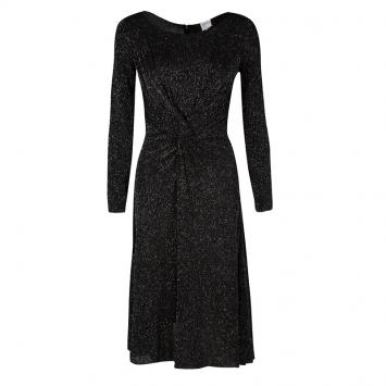 Pre Owned Armani Collezioni Black Glitter Twist Front Detail Long Sleeve Dress S